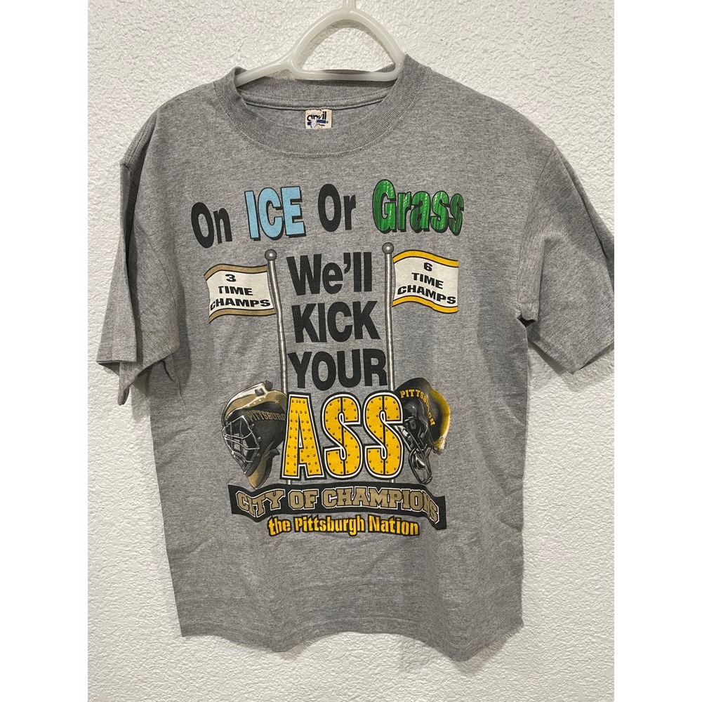 Vintage Y2K Pittsburgh Steelers Pittsburgh Penguins Sports Gray Medium T-Shirt